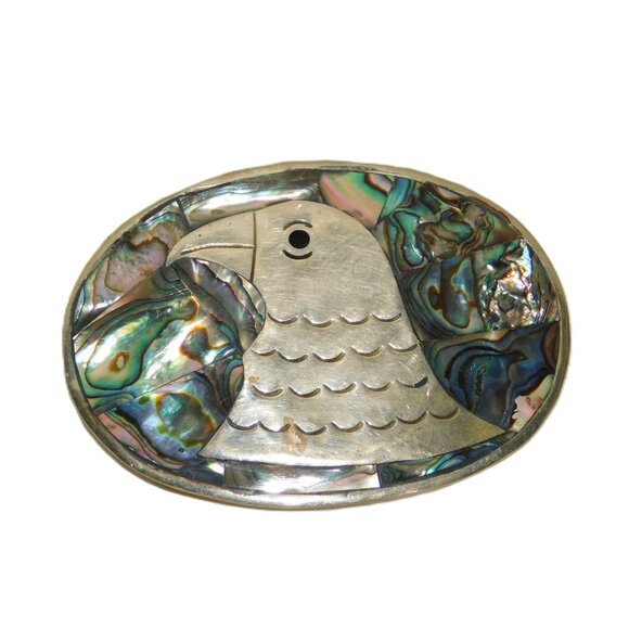 Vintage Silver & Abalone Belt Buckle With Bird - Picture 2 of 6
